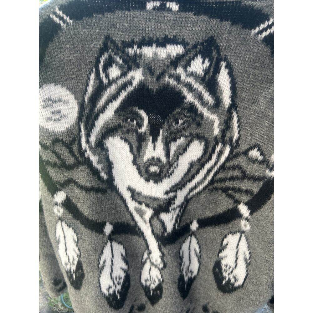 Vintage Wool Hoodie Graphic Full Zip Ecuador Sweater Men's L Native feathers - Picture 3 of 14